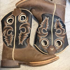 DBL Barrel Brown and Black Western youth Cowboy Boots Boys Size 11